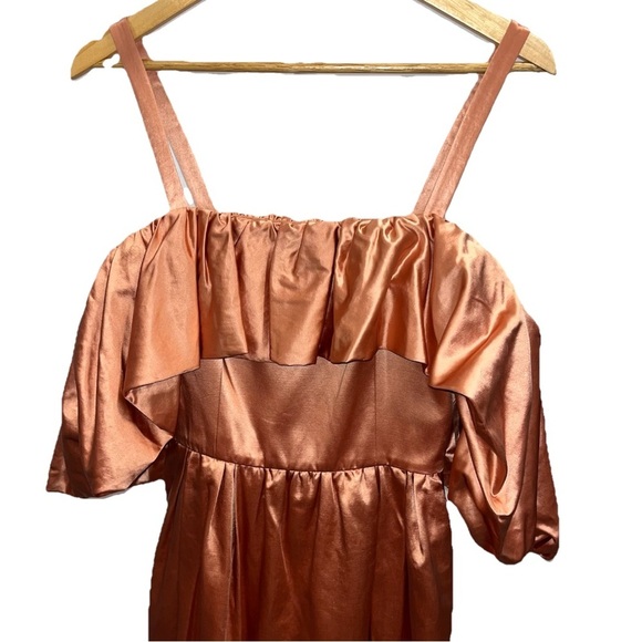 ULLA JOHNSON Lelita dress midi satin copper 8 off shoulder cocktail NWT formal - Picture 7 of 16
